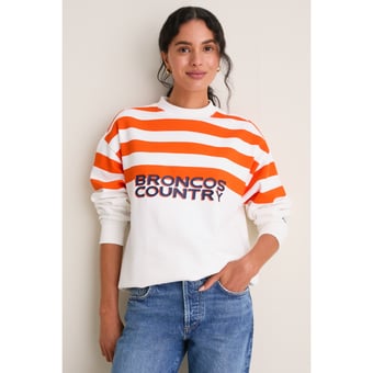Women's Tuckernuck White/Orange Denver Broncos Stripe Sweatshirt