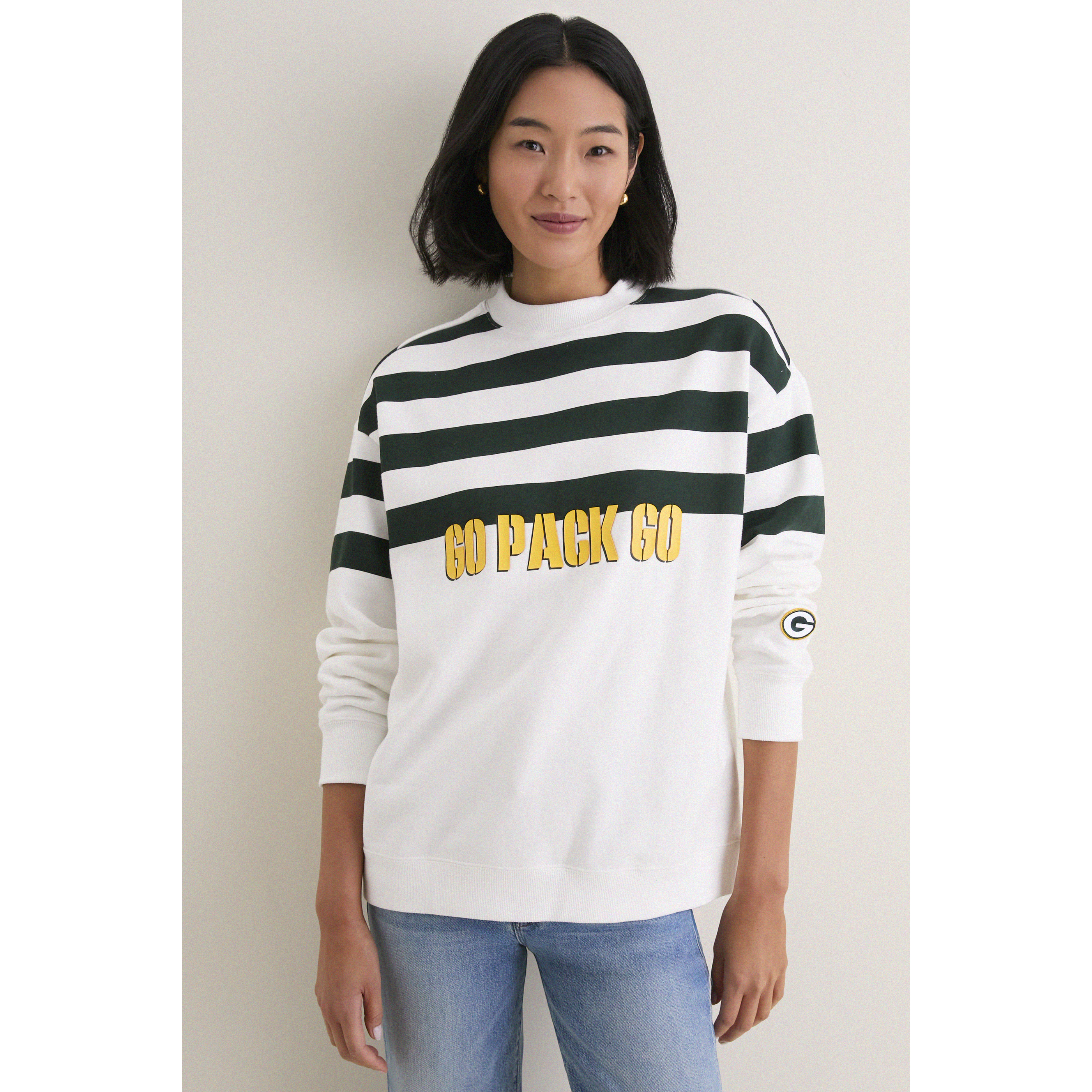 Women's Tuckernuck White/Green Green Bay Packers Stripe Sweatshirt