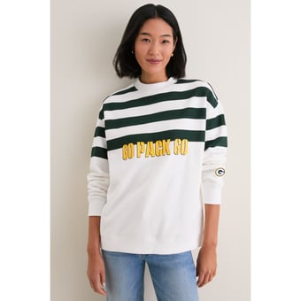 Women's Tuckernuck White/Green Green Bay Packers Stripe Sweatshirt