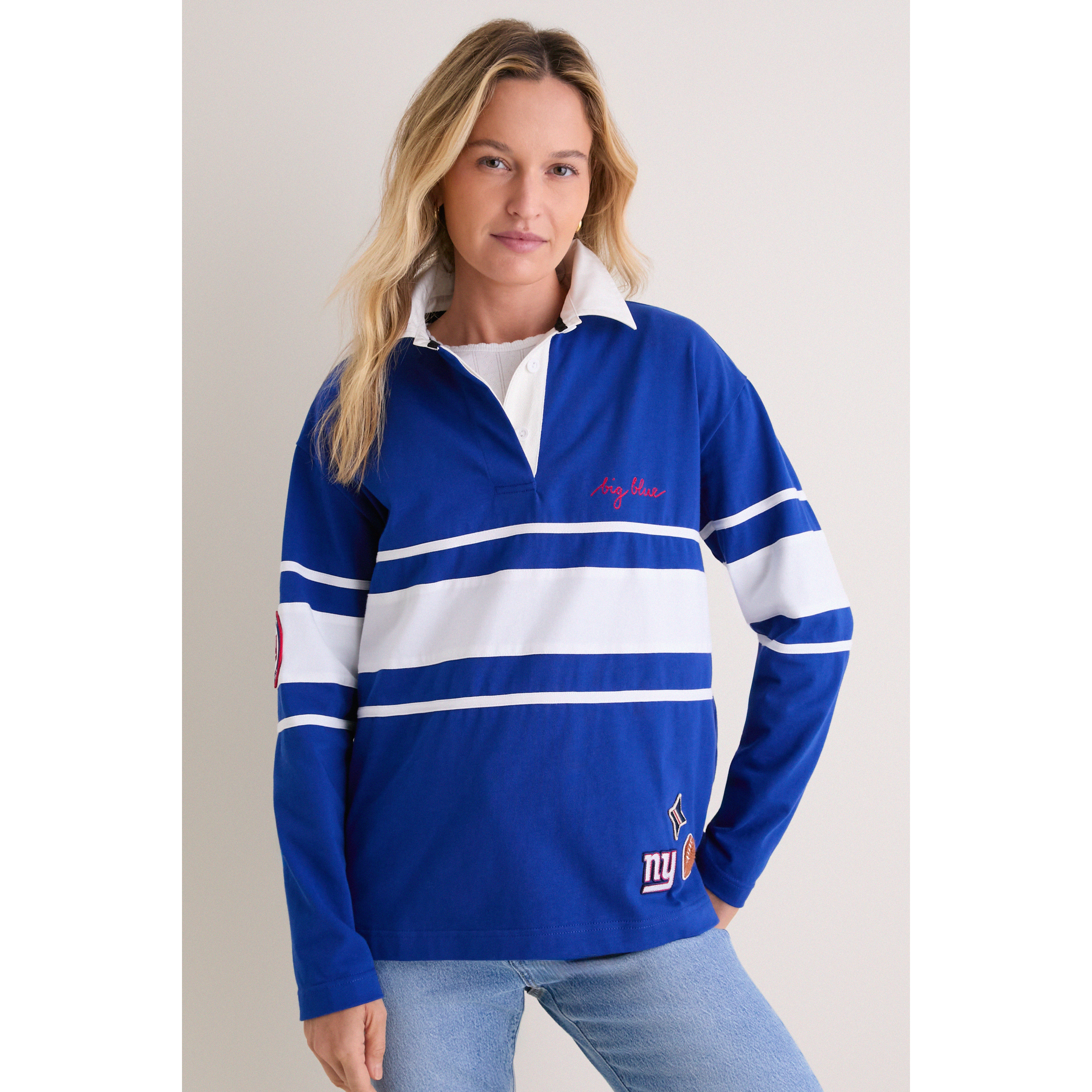 Women's Tuckernuck Royal New York Giants Rugby Long Sleeve Polo