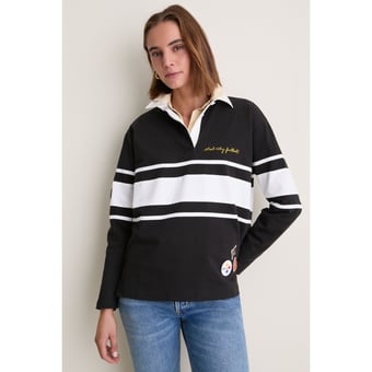 Women's Tuckernuck Black Pittsburgh Steelers Rugby Long Sleeve Polo