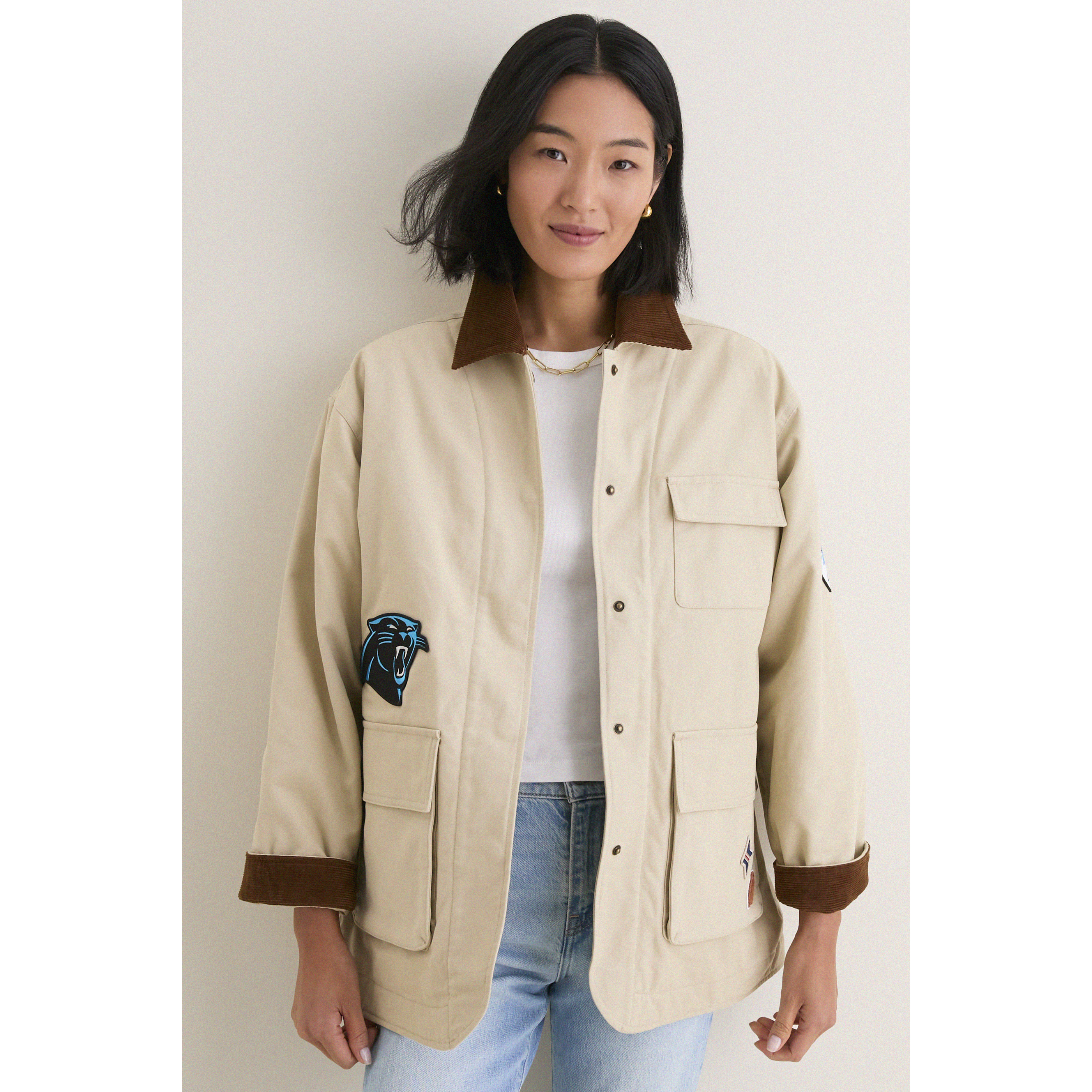 Women's Tuckernuck Stone Carolina Panthers Full-Snap Barn Jacket