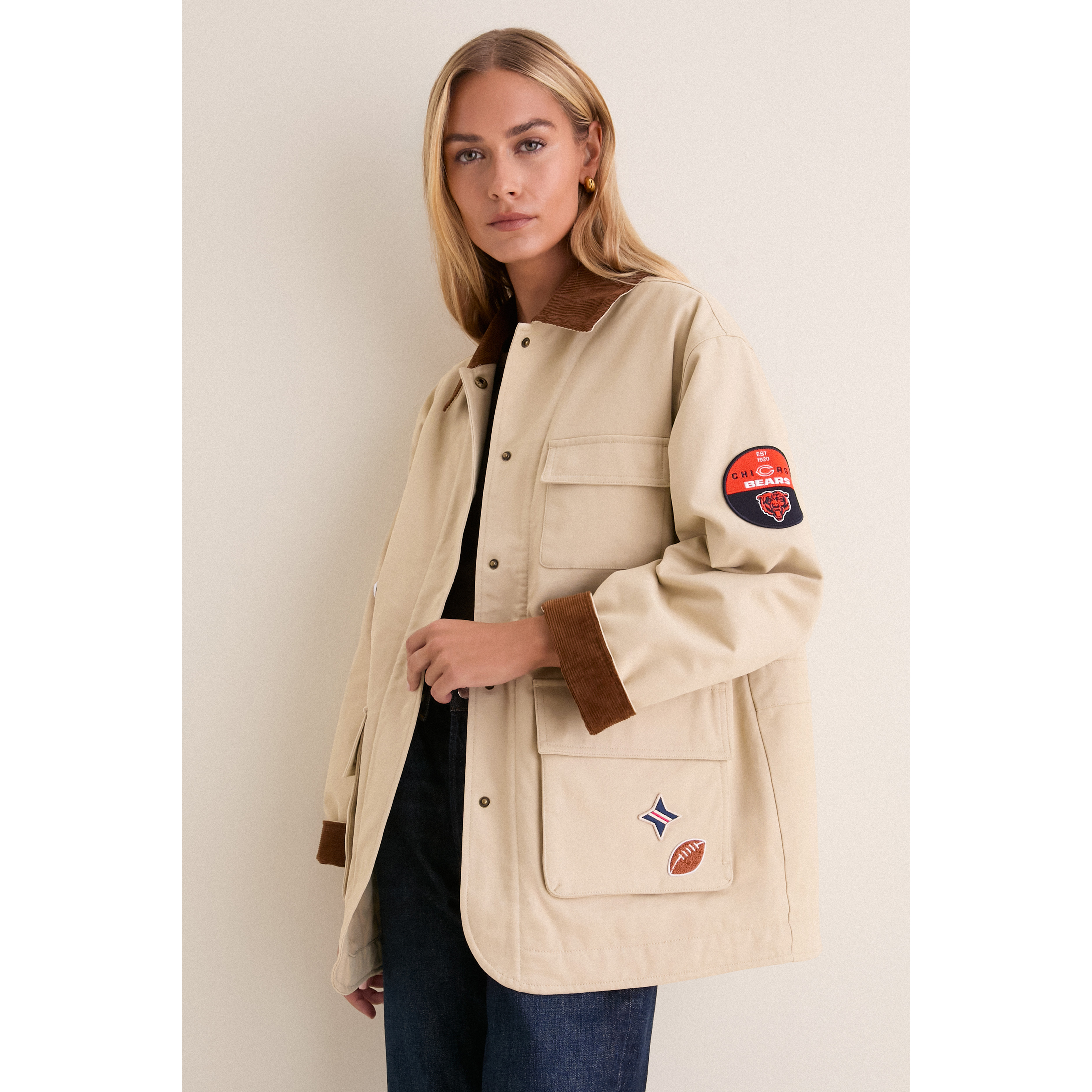 Women's Tuckernuck Stone Chicago Bears Full-Snap Barn Jacket