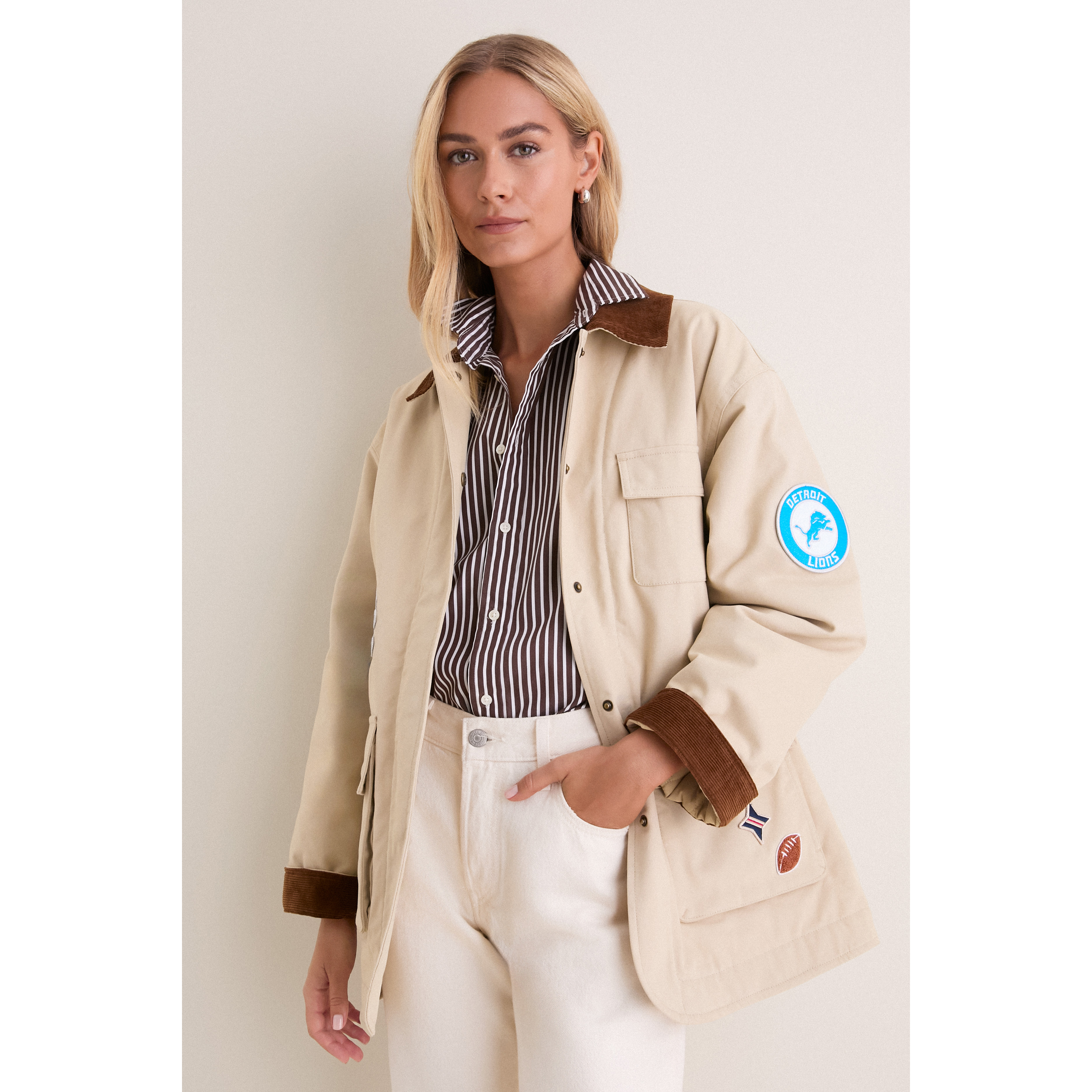 Women's Tuckernuck Stone Detroit Lions Full-Snap Barn Jacket