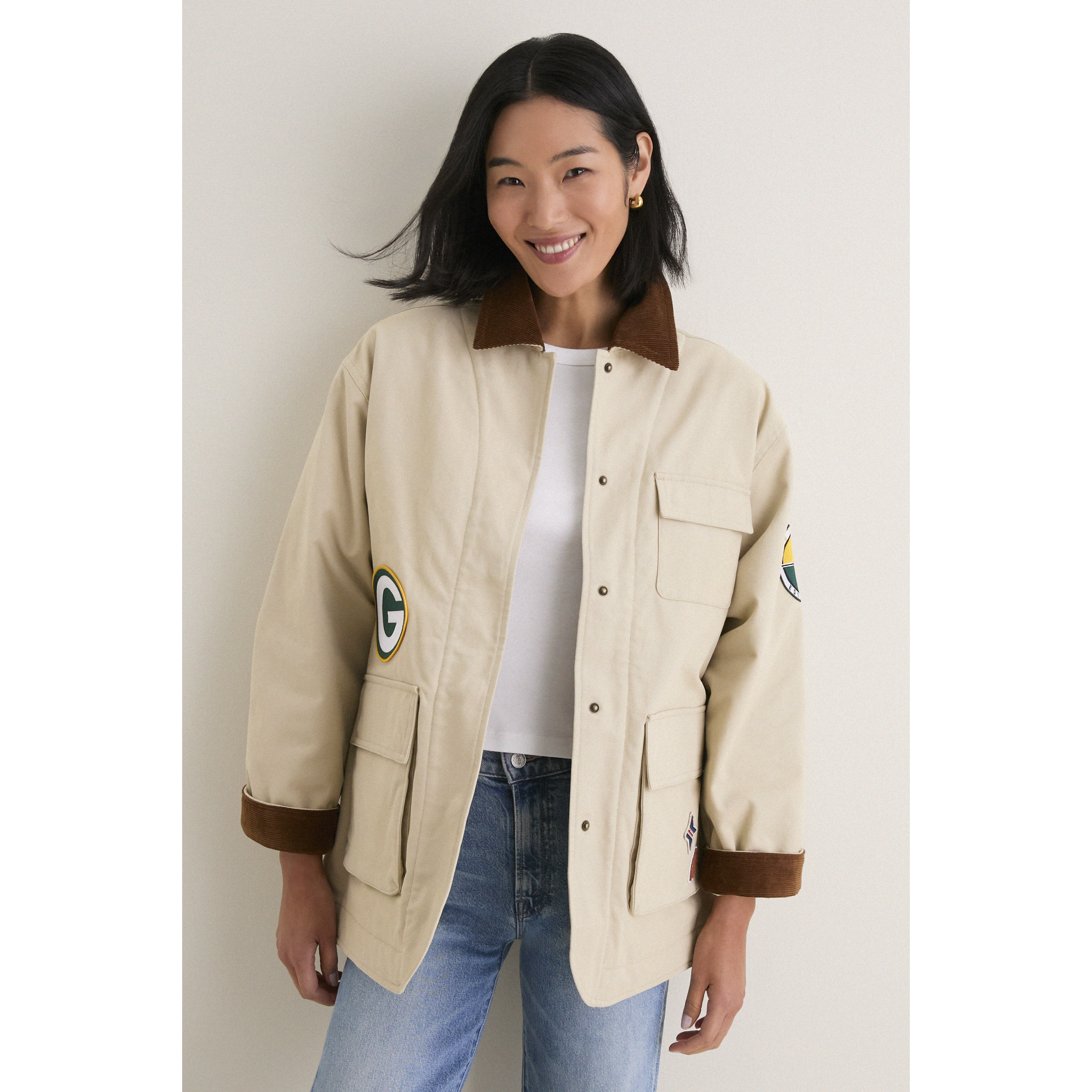 Women's Tuckernuck Stone Green Bay Packers Full-Snap Barn Jacket