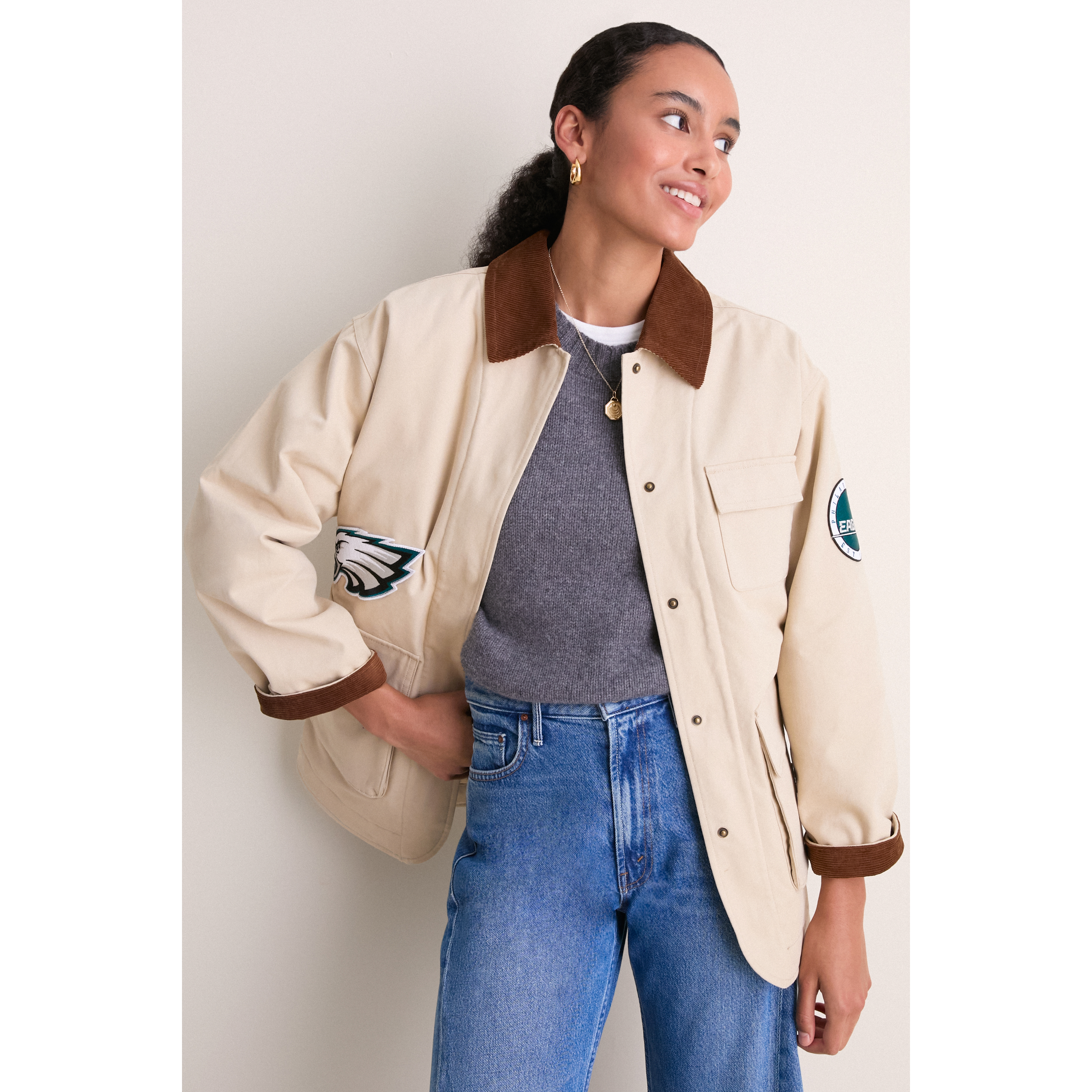 Women's Tuckernuck Stone Philadelphia Eagles Full-Snap Barn Jacket