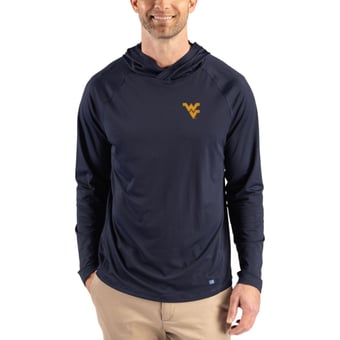 Men's Cutter & Buck Navy West Virginia Mountaineers Prospect Recycled Featherlight Raglan Hoodie