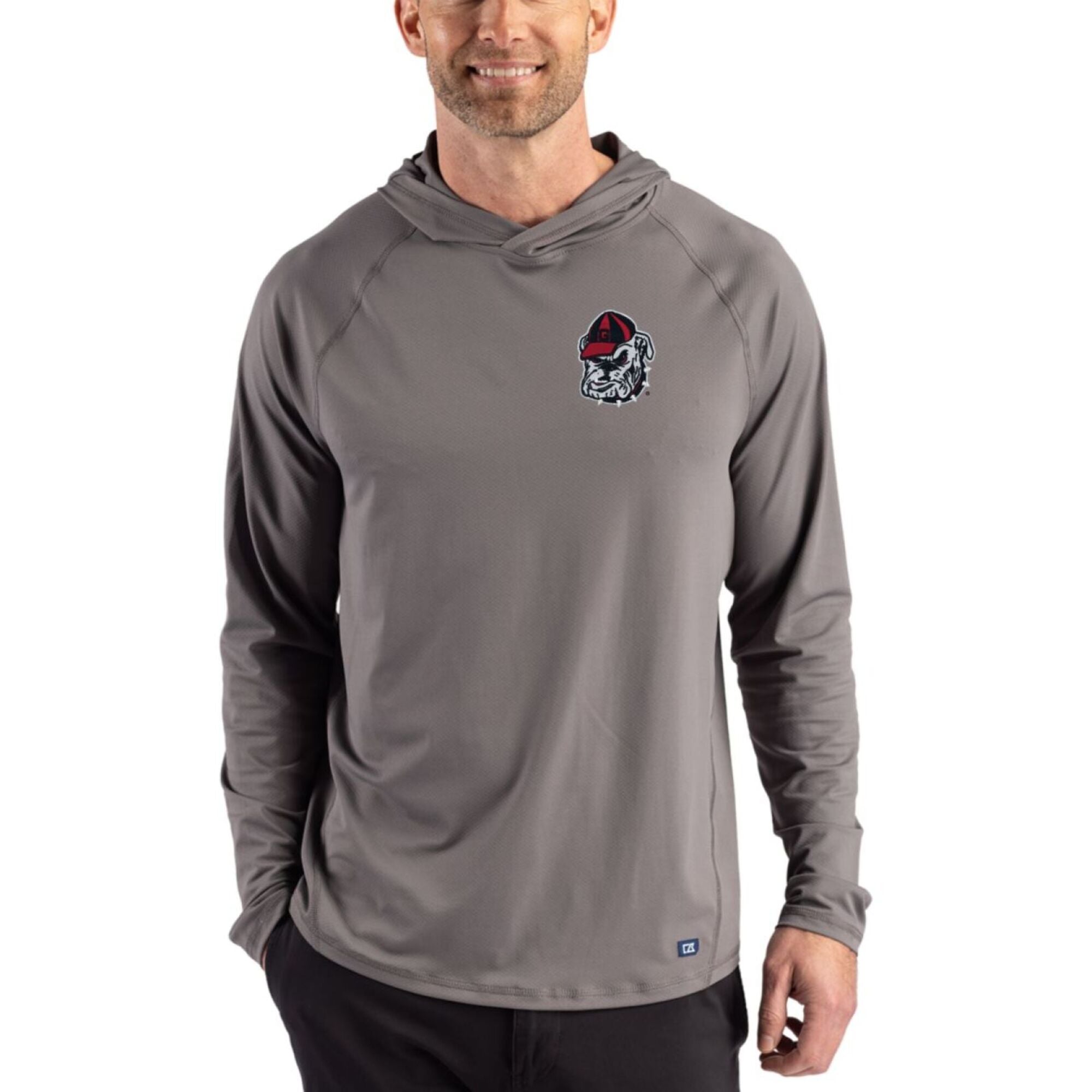 Men's Cutter & Buck Gray Georgia Bulldogs Prospect Recycled Featherlight Stretch Hoodie