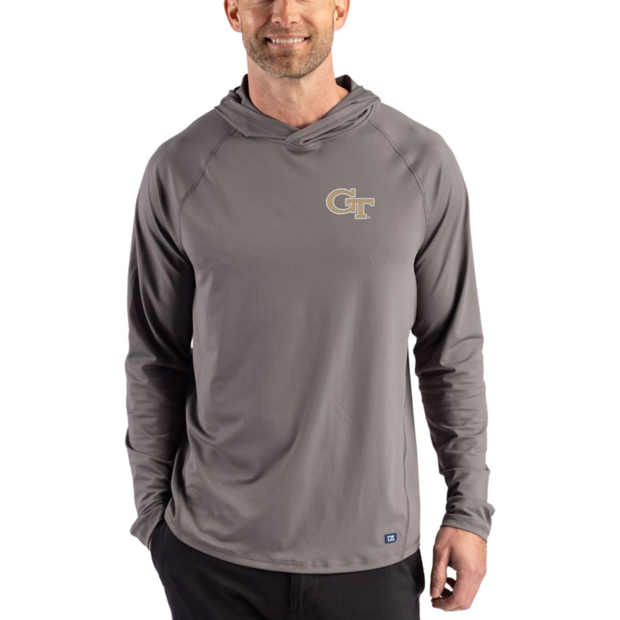 Men's Cutter & Buck Gray Georgia Tech Yellow Jackets Prospect Recycled Featherlight Stretch Hoodie