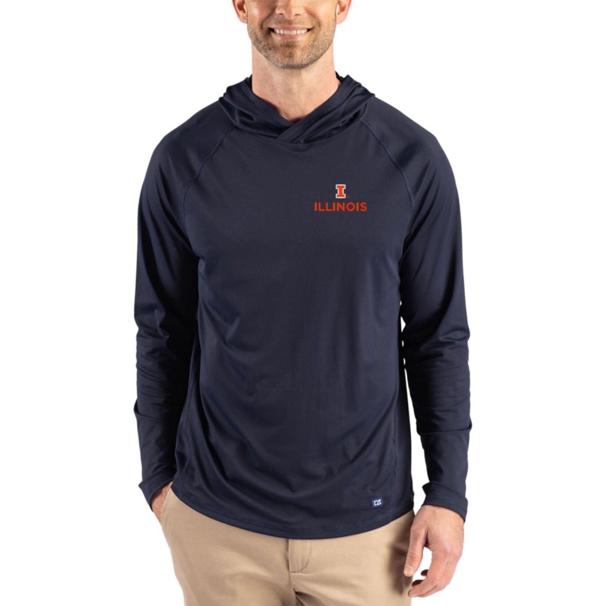 Men's Cutter & Buck Navy Illinois Fighting Illini Prospect Recycled Featherlight Stretch Hoodie