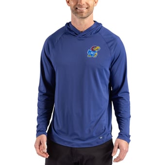 Men's Cutter & Buck Royal Kansas Jayhawks Prospect Recycled Featherlight Stretch Hoodie