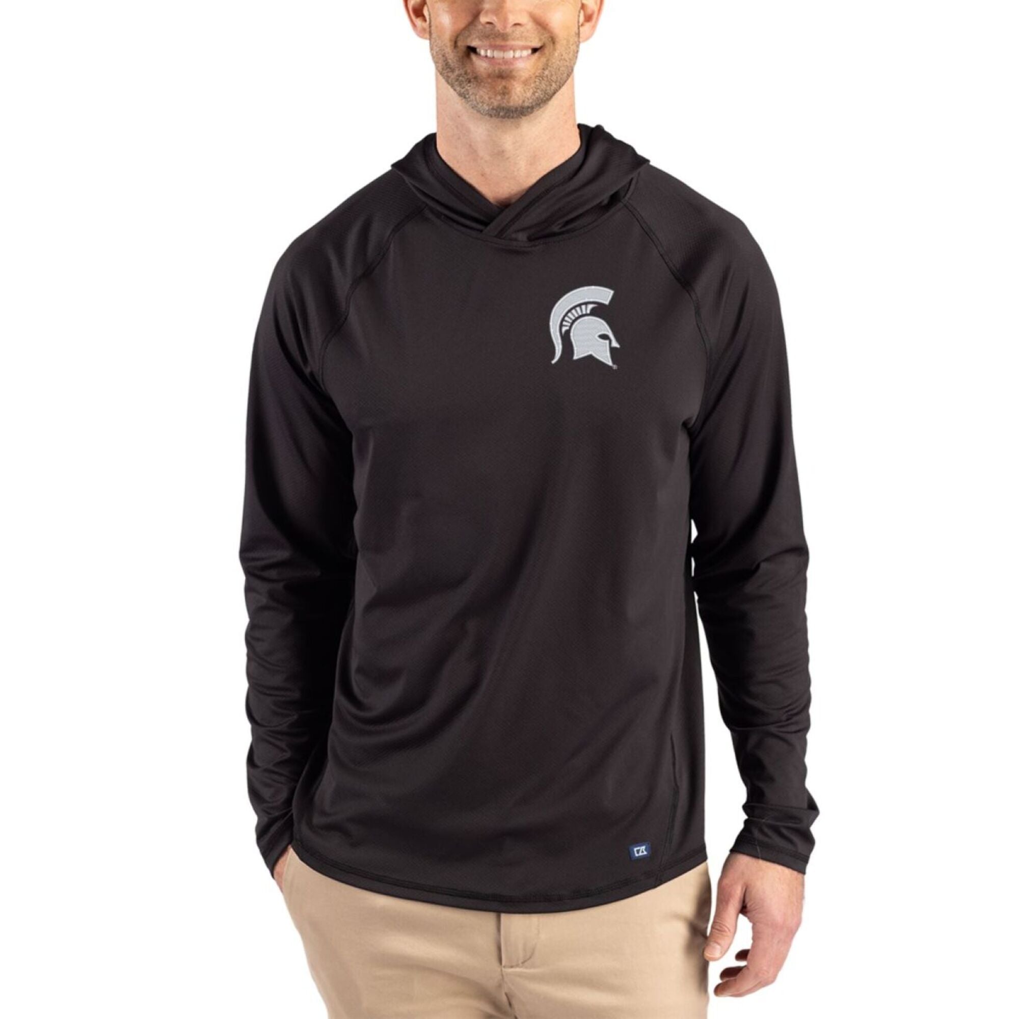 Men's Cutter & Buck Black Michigan State Spartans Prospect Recycled Featherlight Stretch Hoodie