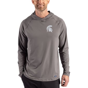 Men's Cutter & Buck Gray Michigan State Spartans Prospect Recycled Featherlight Stretch Hoodie