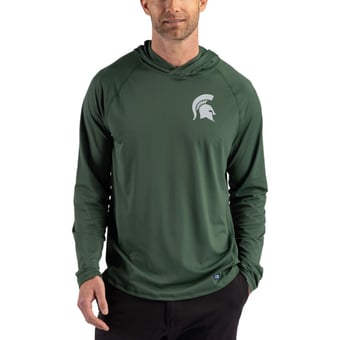 Men's Cutter & Buck Green Michigan State Spartans Prospect Recycled Featherlight Stretch Hoodie