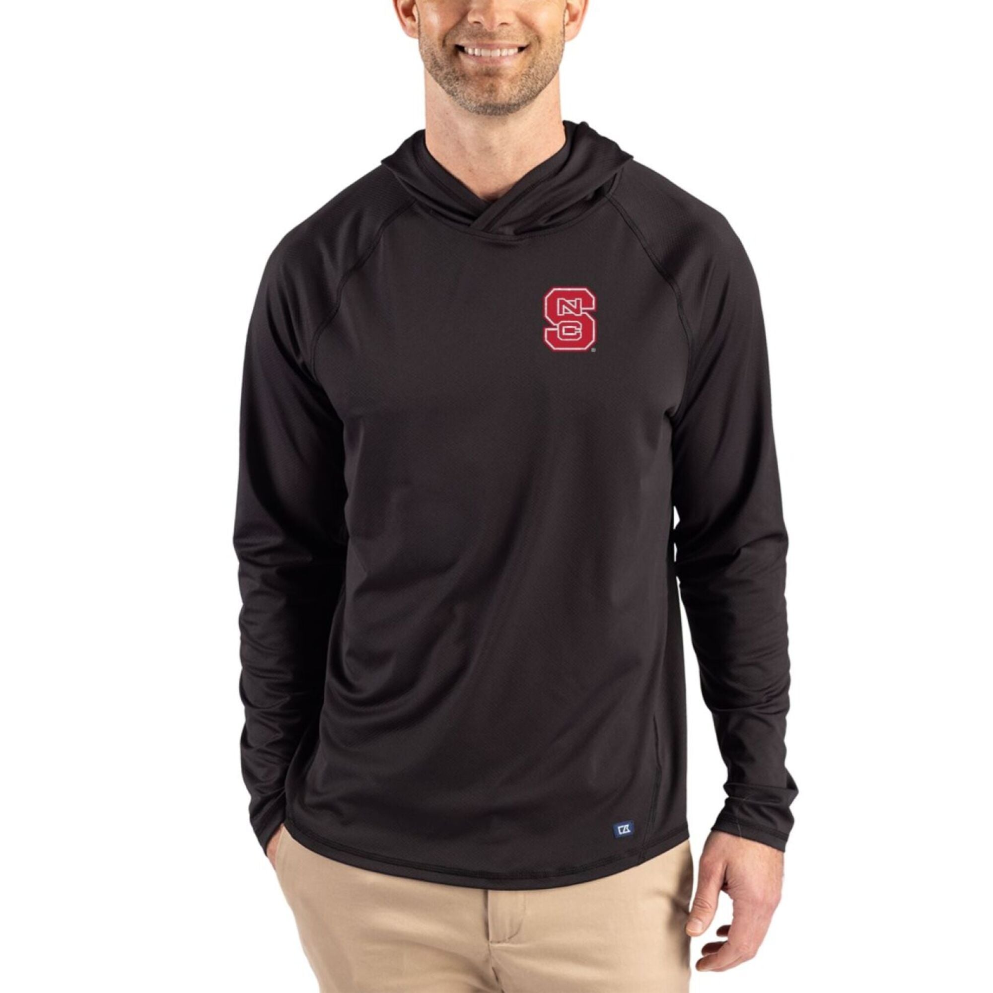 Men's Cutter & Buck Black NC State Wolfpack Prospect Recycled Featherlight Stretch Hoodie