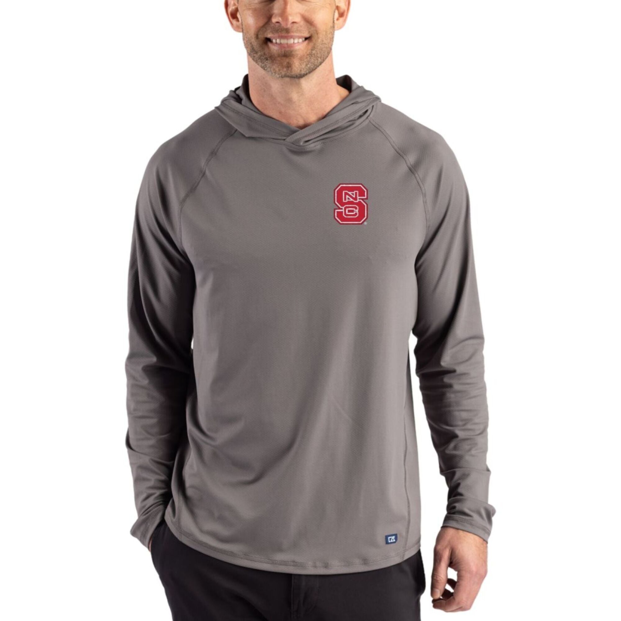Men's Cutter & Buck Gray NC State Wolfpack Prospect Recycled Featherlight Stretch Hoodie
