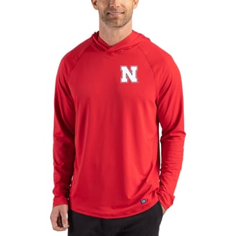 Men's Cutter & Buck Scarlet Nebraska Huskers Prospect Recycled Featherlight Stretch Hoodie