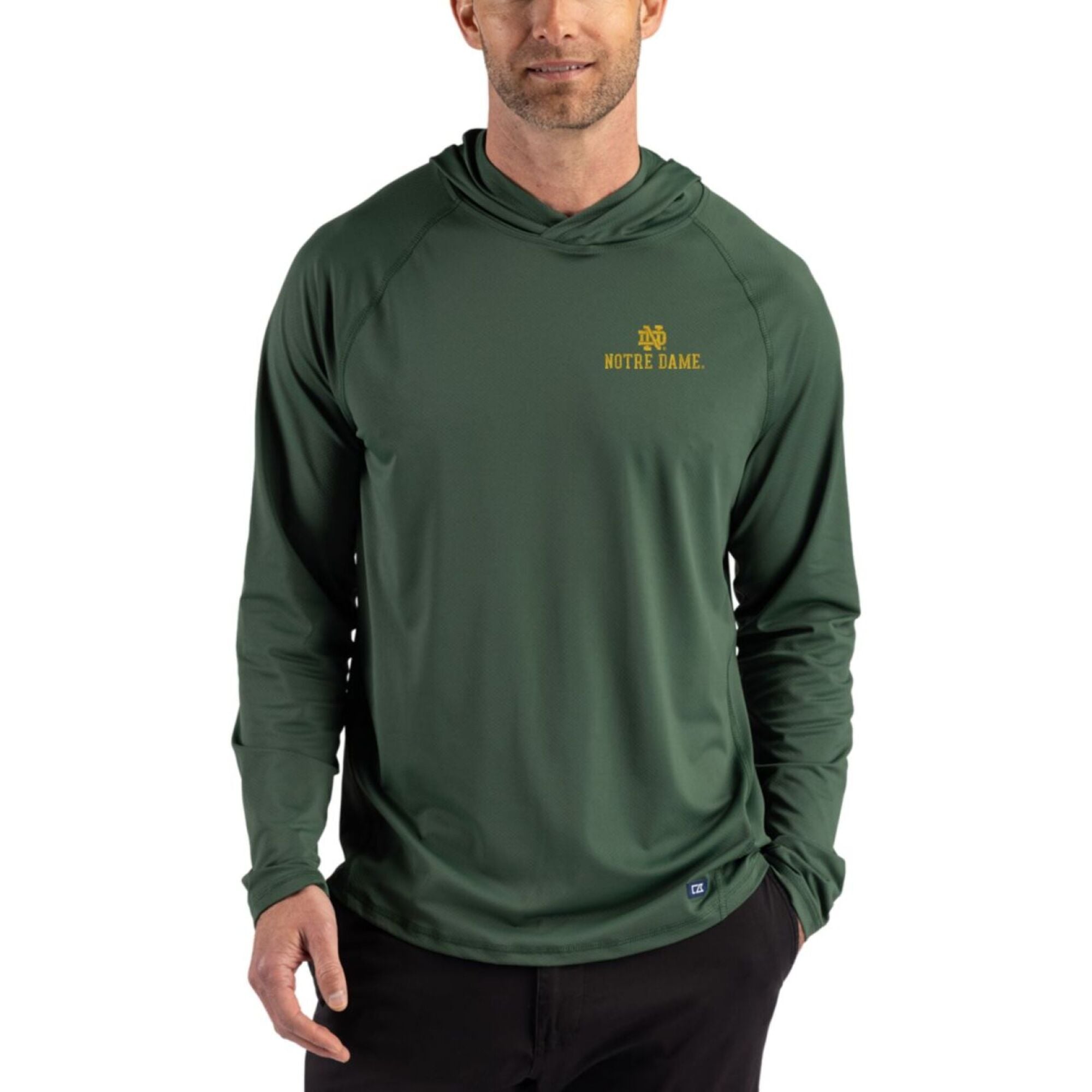 Men's Cutter & Buck Green Notre Dame Fighting Irish Prospect Recycled Featherlight Stretch Hoodie