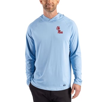 Men's Cutter & Buck Powder Blue Ole Miss Rebels Prospect Recycled Featherlight Stretch Hoodie