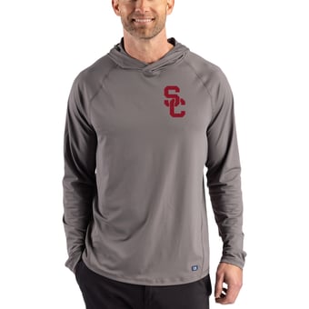 Men's Cutter & Buck Gray USC Trojans Prospect Recycled Featherlight Stretch Hoodie
