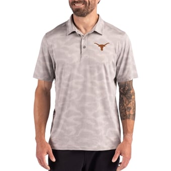 Men's Cutter & Buck Gray Texas Longhorns Coastline Recycled Double-Peached Camo Polo