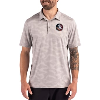Men's Cutter & Buck Gray Florida State Seminoles Coastline Recycled Double-Peached Camo Polo