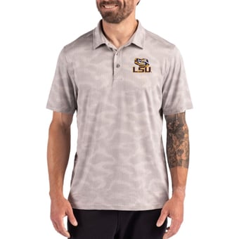 Men's Cutter & Buck Gray LSU Tigers Coastline Recycled Double-Peached Camo Polo