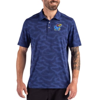 Men's Cutter & Buck Royal Kansas Jayhawks Coastline Recycled Double-Peached Camo Polo