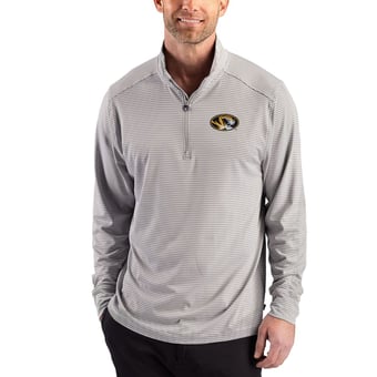 Men's Cutter & Buck Gray/White Missouri Tigers Forge Recycled Four-Way Stretch Quarter-Zip