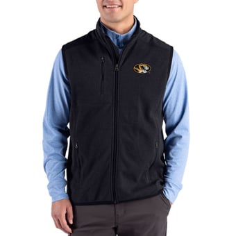 Men's Cutter & Buck Black Missouri Tigers Hunts Point Recycled Fleece Hybrid Full-Zip Vest