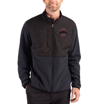 Men's Cutter & Buck Black Ohio State Buckeyes Hunts Point Epic Comfort Recycled Fleece Hybrid Full-Zip Jacket