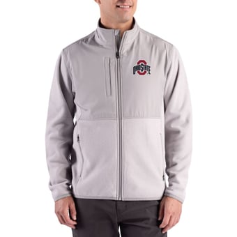 Men's Cutter & Buck Gray Ohio State Buckeyes Hunts Point Epic Comfort Recycled Fleece Hybrid Full-Zip Jacket