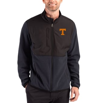 Men's Cutter & Buck Black Tennessee Volunteers Hunts Point Epic Comfort Recycled Fleece Hybrid Full-Zip Jacket