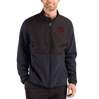 Men's Cutter & Buck Black Texas A&M Aggies Hunts Point Epic Comfort Recycled Fleece Hybrid Full-Zip Jacket
