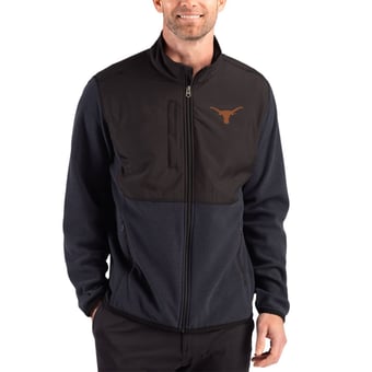 Men's Cutter & Buck Black Texas Longhorns Hunts Point Epic Comfort Recycled Fleece Hybrid Full-Zip Jacket