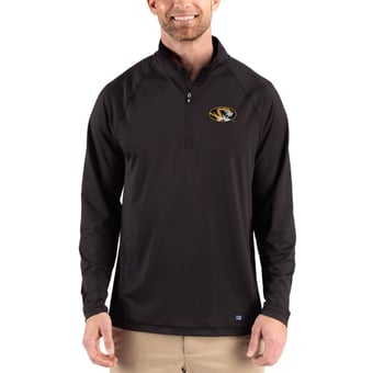 Men's Cutter & Buck Black Missouri Tigers Prospect Recycled Featherlight Stretch Quarter-Zip Top