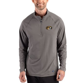Men's Cutter & Buck Gray Missouri Tigers Prospect Recycled Featherlight Stretch Quarter-Zip Top