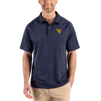 Men's Cutter & Buck Navy West Virginia Mountaineers Recycled Featherlight Stretch Sport Polo