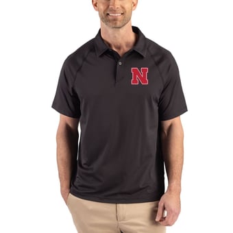 Men's Cutter & Buck Black Nebraska Huskers Recycled Featherlight Stretch Sport Polo