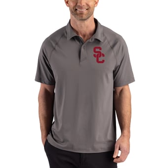 Men's Cutter & Buck Gray USC Trojans Recycled Featherlight Stretch Sport Polo