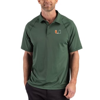 Men's Cutter & Buck Green Miami Hurricanes Recycled Featherlight Stretch Sport Polo