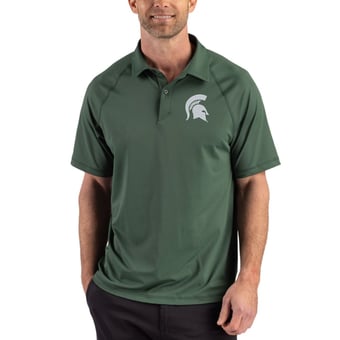 Men's Cutter & Buck Green Michigan State Spartans Recycled Featherlight Stretch Sport Polo