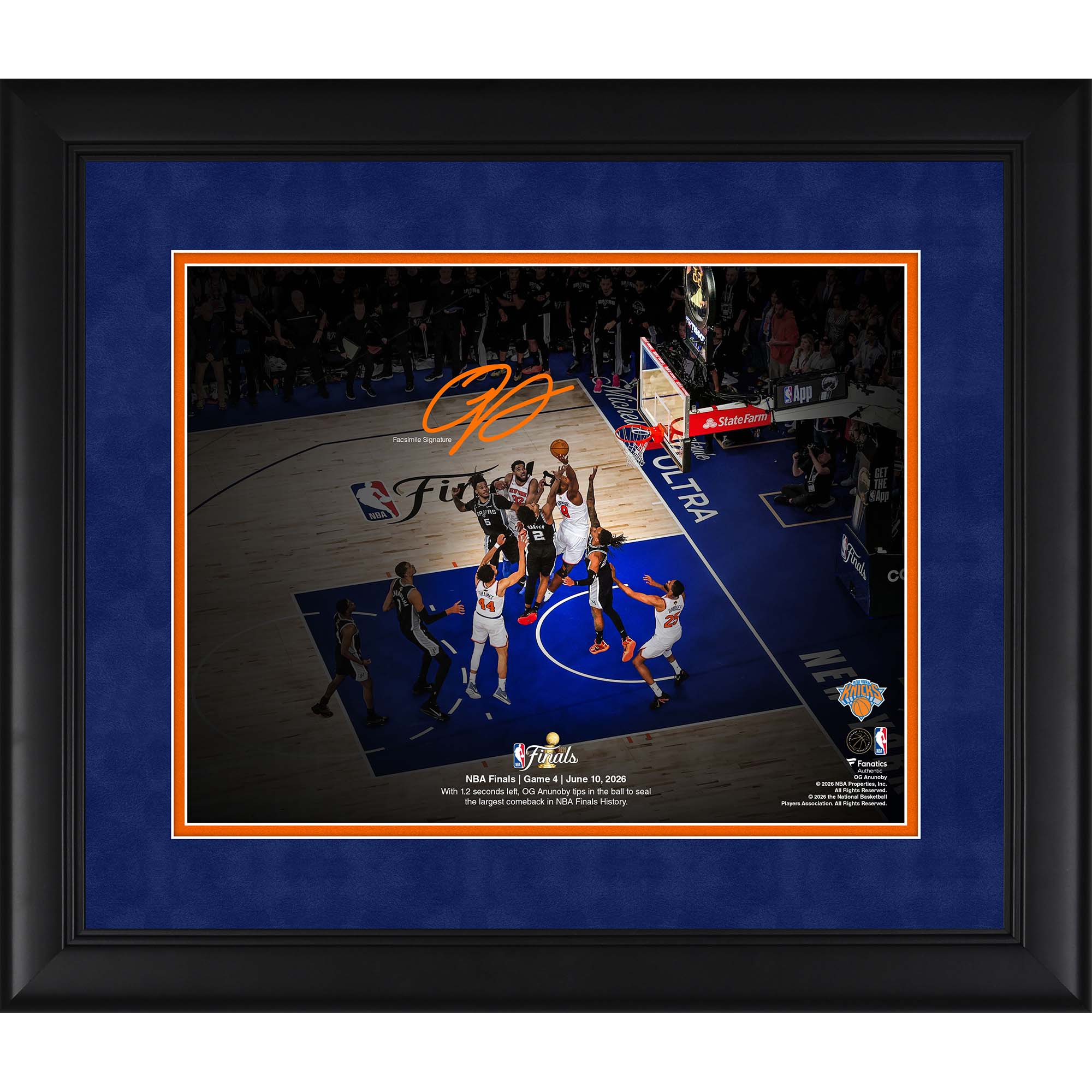 OG Anunoby New York Knicks Facsimile Signature Framed 11" x 14" 2026 NBA Finals Game 4 Largest Comeback in Finals History Tip-In Photograph
