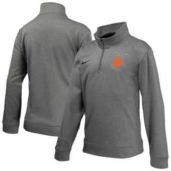 Youth Nike Gray Clemson Tigers Therma-FIT Quarter-Zip Pullover