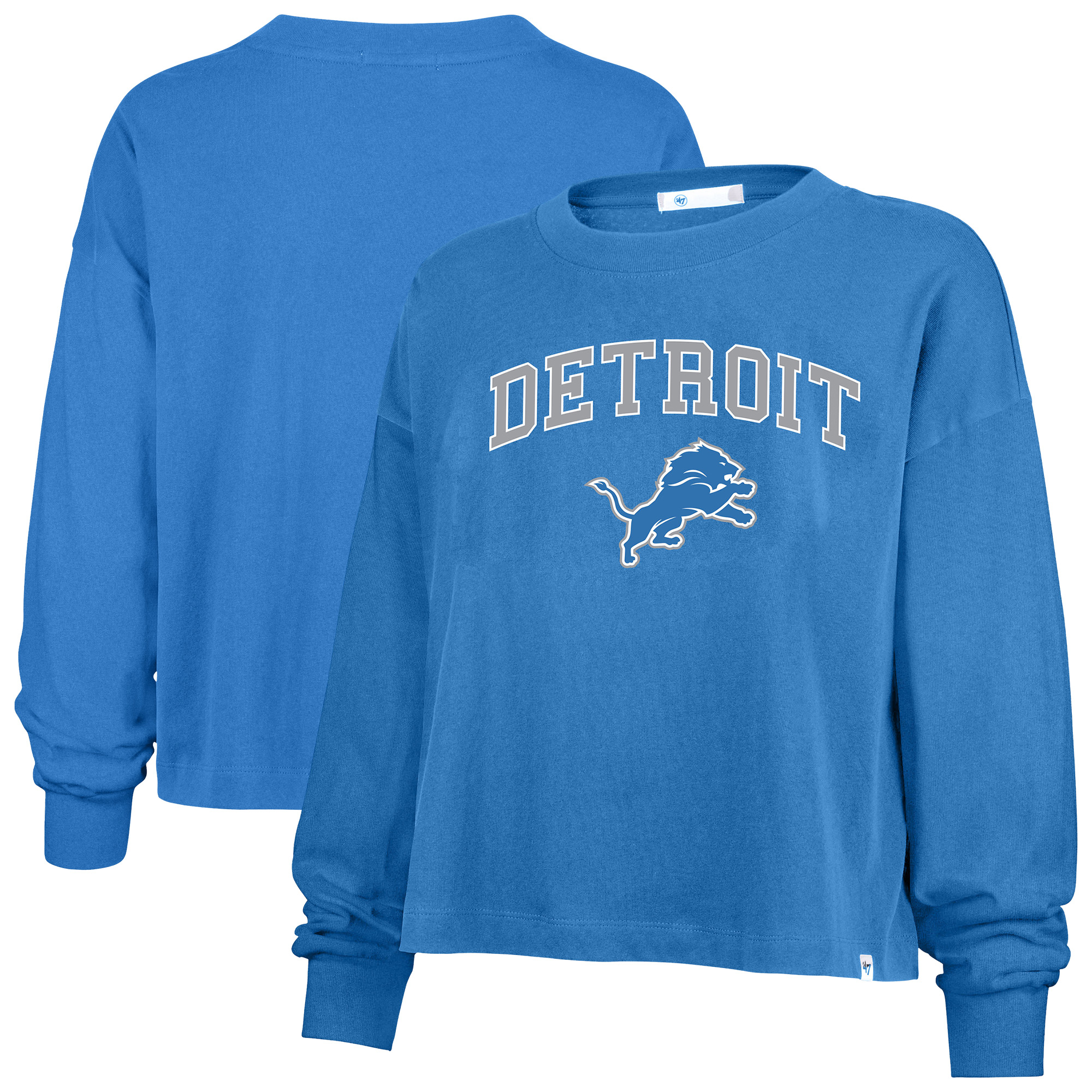 Women's '47 Blue Detroit Lions Plus Size Sydney Arch Game T-Shirt