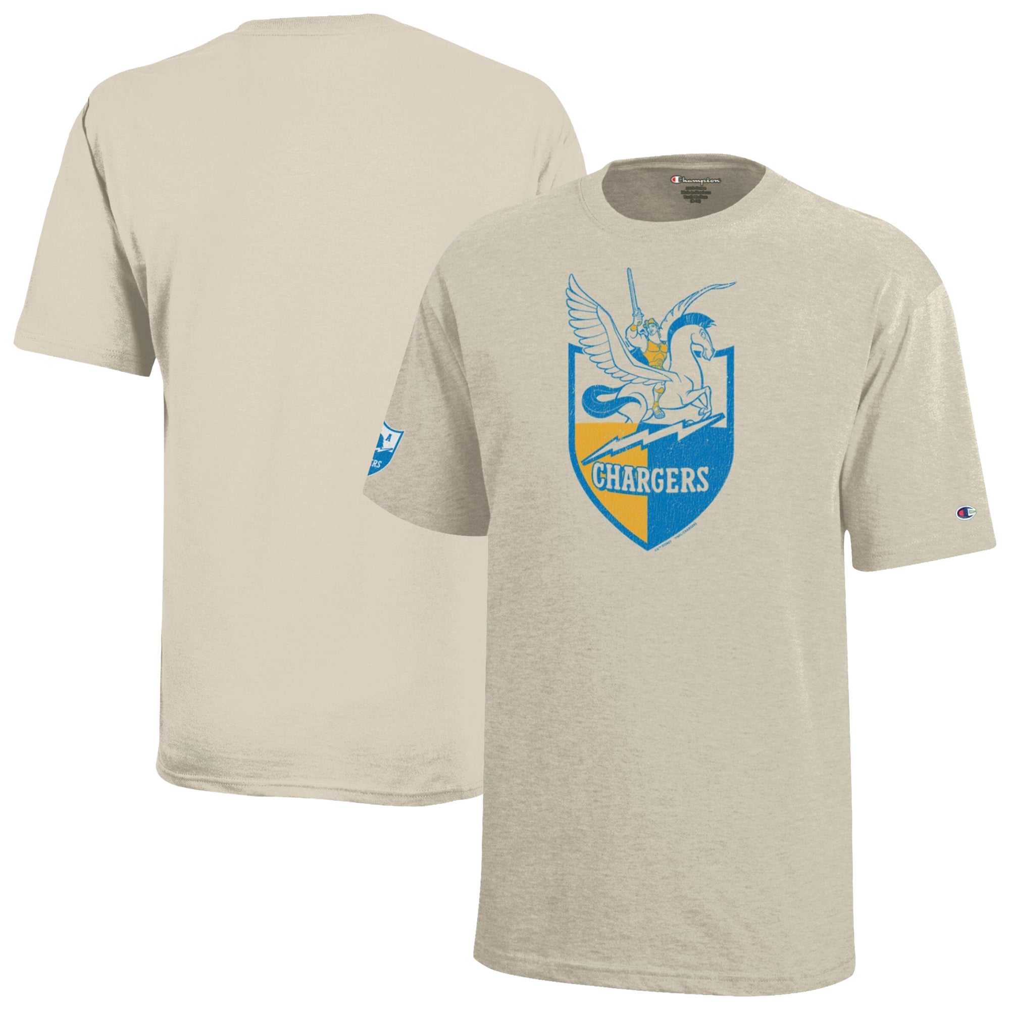 Youth Disney x Champion Oatmeal Los Angeles Chargers Hercules & Pegasus T-Shirt