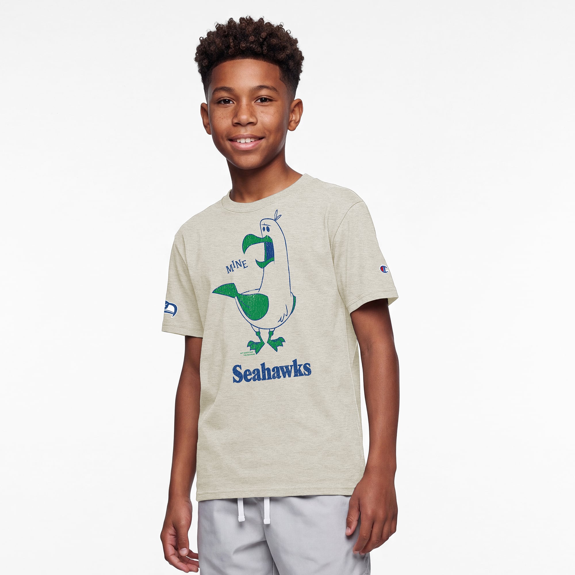 Youth Disney x Champion Oatmeal Seattle Seahawks Seagulls T-Shirt