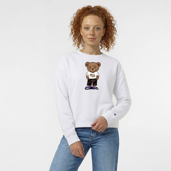 Women's Champion  White LSU Tigers Teddy Bear Fleece Sweatshirt