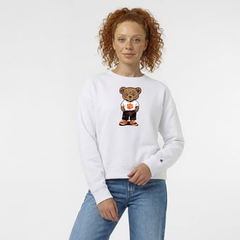 Women's Champion  White Clemson Tigers Teddy Bear Fleece Sweatshirt