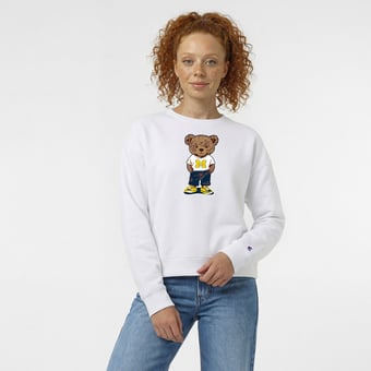 Women's Champion  White Michigan Wolverines Teddy Bear Fleece Sweatshirt